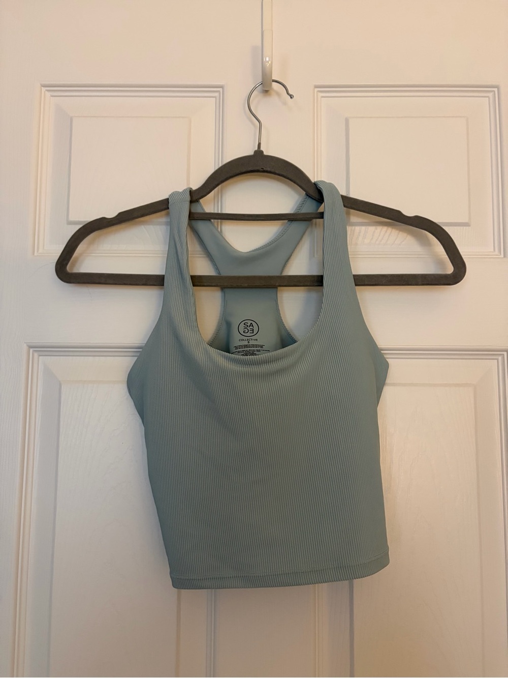 Ribbed Racerback Crop Tank Top - Sage Blue